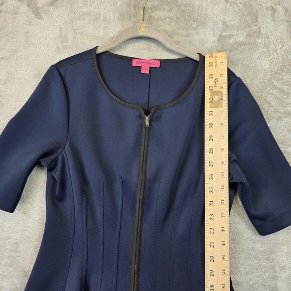 Betsey Johnson Dress Womens 6 Navy Blue Fit Flare Zip Front Short Sleeve Midi - Picture 8 of 10